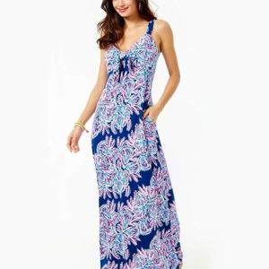 Lilly Pulitzer women's Maui Maxi Dress Oyster Bay Blue Rayon Jersey Knit 4